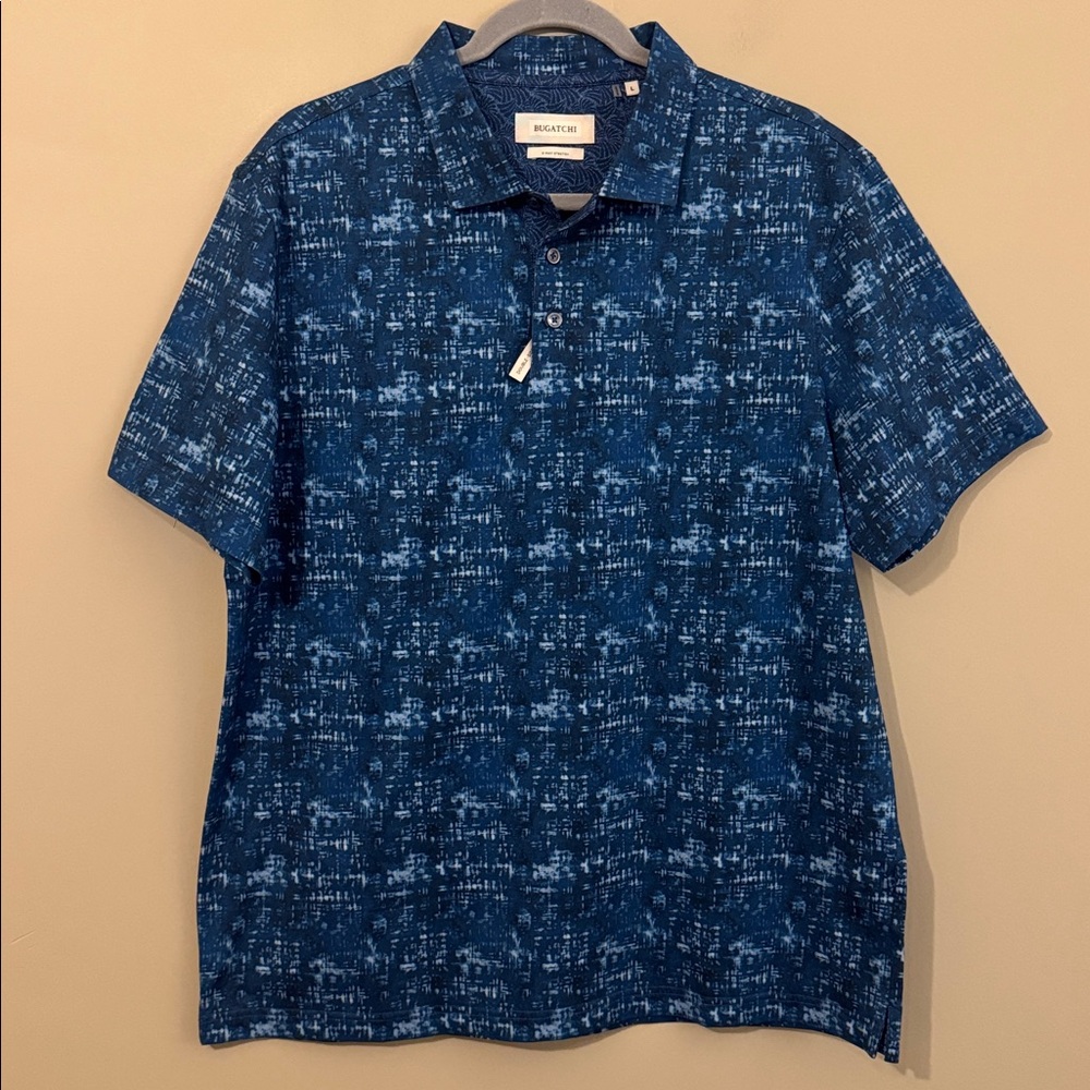 NWT- Bugatchi Vincent OoohCotton® Double Knit Solid Polo, Navy Blue, Large